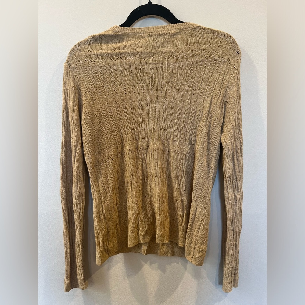Saks Fifth Avenue The Works open knit cardigan women M layering gold lightweight - Picture 2 of 7